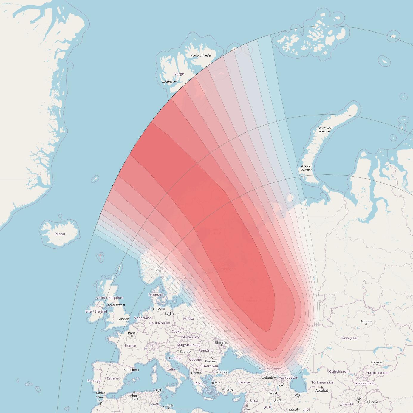 Intelsat 33e at 60° E downlink Ku-band U40 User Spot beam coverage map
