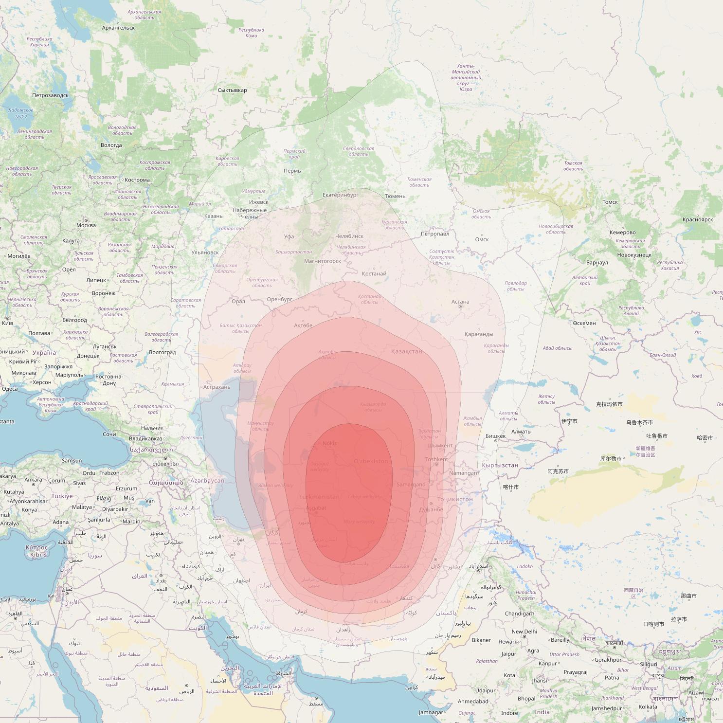 Intelsat 33e at 60° E downlink Ku-band U42 User Spot beam coverage map