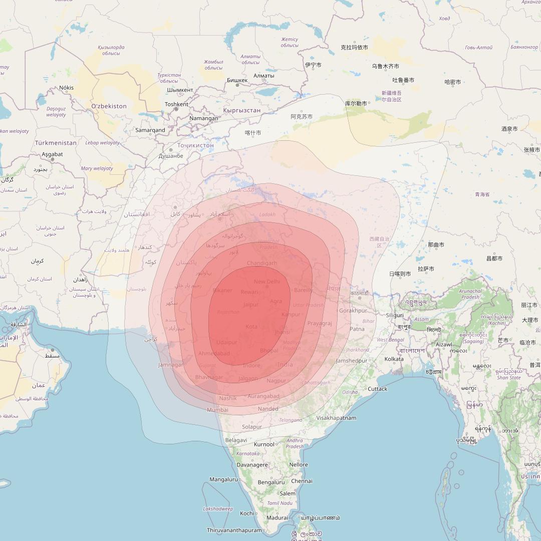 Intelsat 33e at 60° E downlink Ku-band U44 User Spot beam coverage map