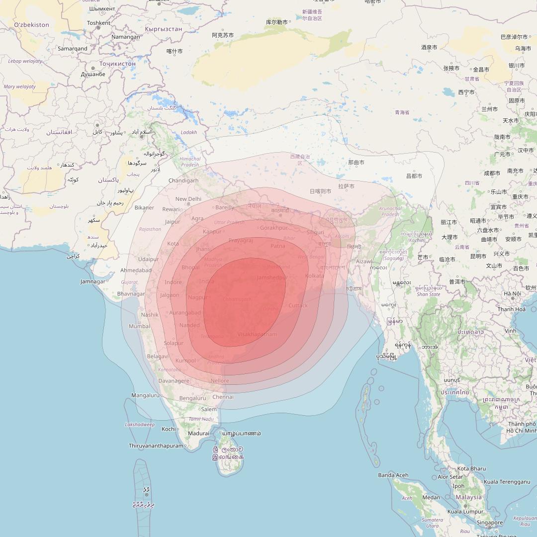 Intelsat 33e at 60° E downlink Ku-band U45 User Spot beam coverage map