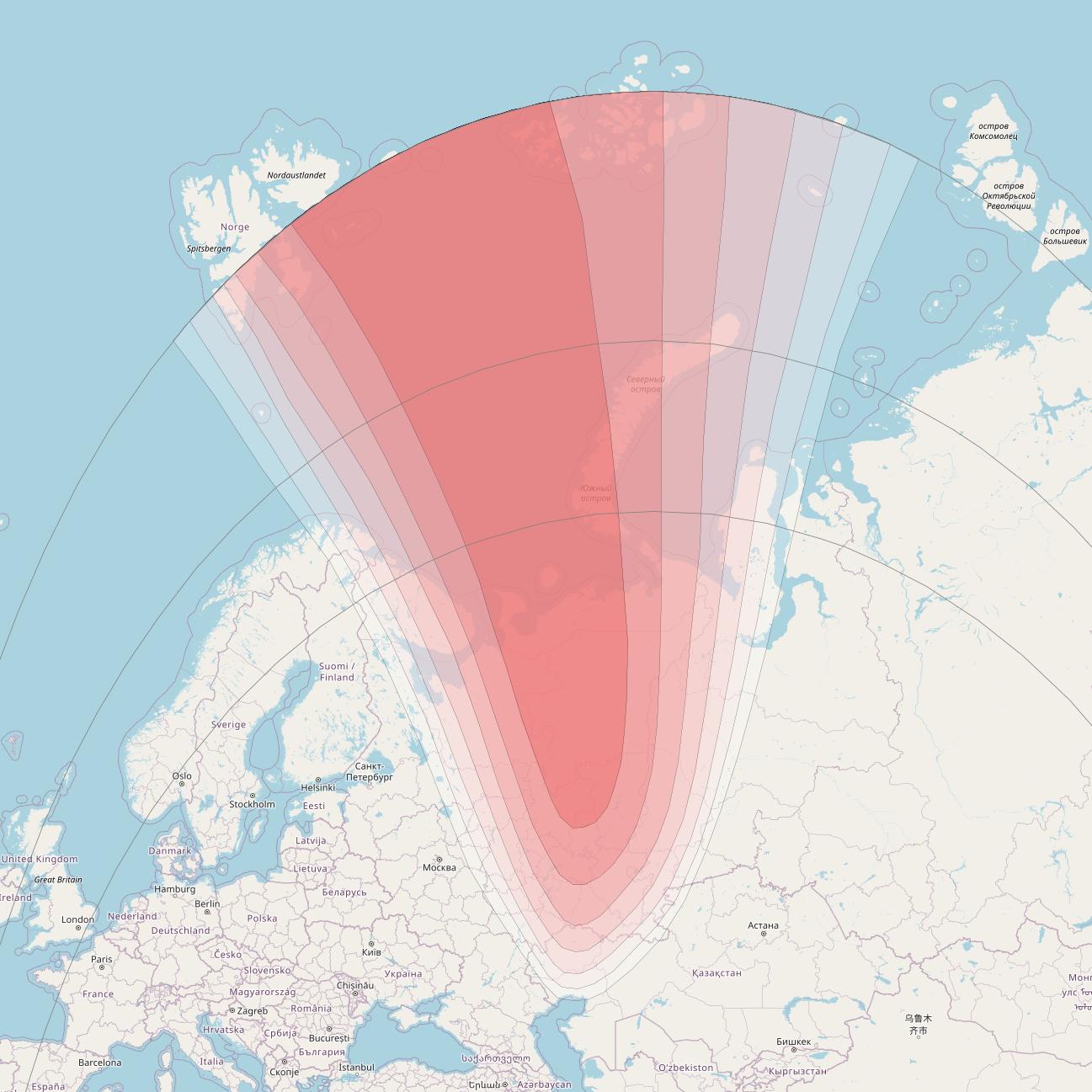 Intelsat 33e at 60° E downlink Ku-band U48 User Spot beam coverage map