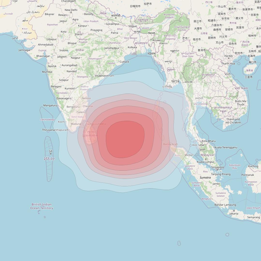 Intelsat 33e at 60° E downlink Ku-band U5 User Spot beam coverage map