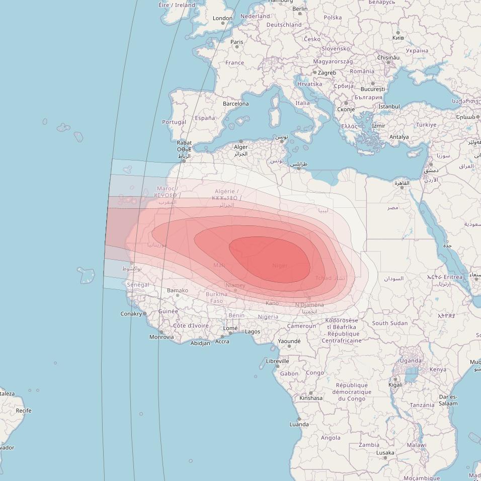 Intelsat 33e at 60° E downlink Ku-band U61 User Spot beam coverage map