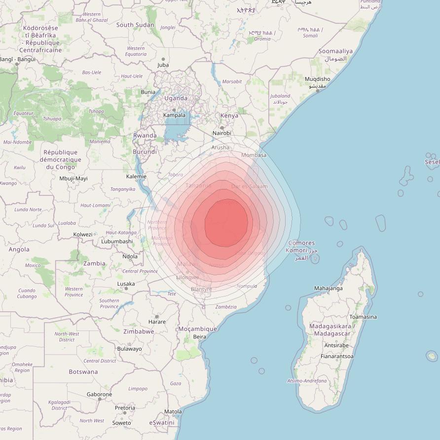 Intelsat 33e at 60° E downlink Ku-band U8 User Spot beam coverage map