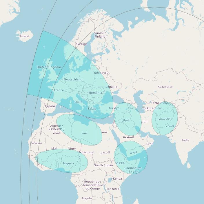 Ovzon-3 at 60&deg; E downlink L-band Sample 1 beam coverage map