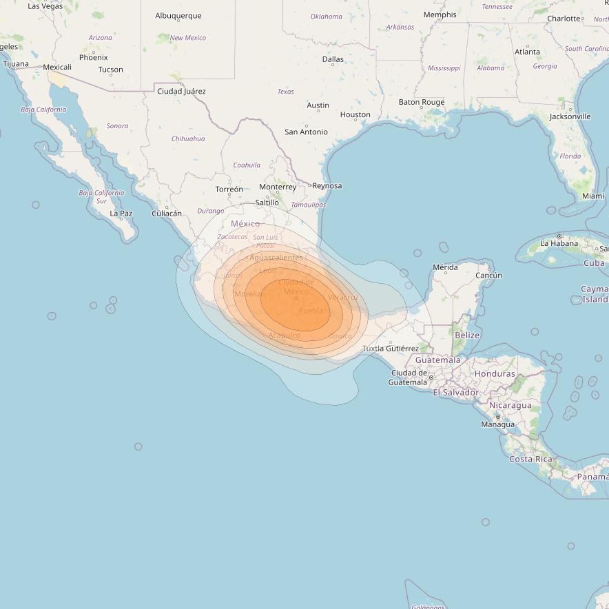 Amazonas 3 at 61° W downlink Ka-band Spot FW3D - Mexico City forward beam coverage map