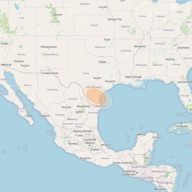 Amazonas 3 at 61° W downlink Ka-band Spot RT9D - Laredo GW1 return beam coverage map