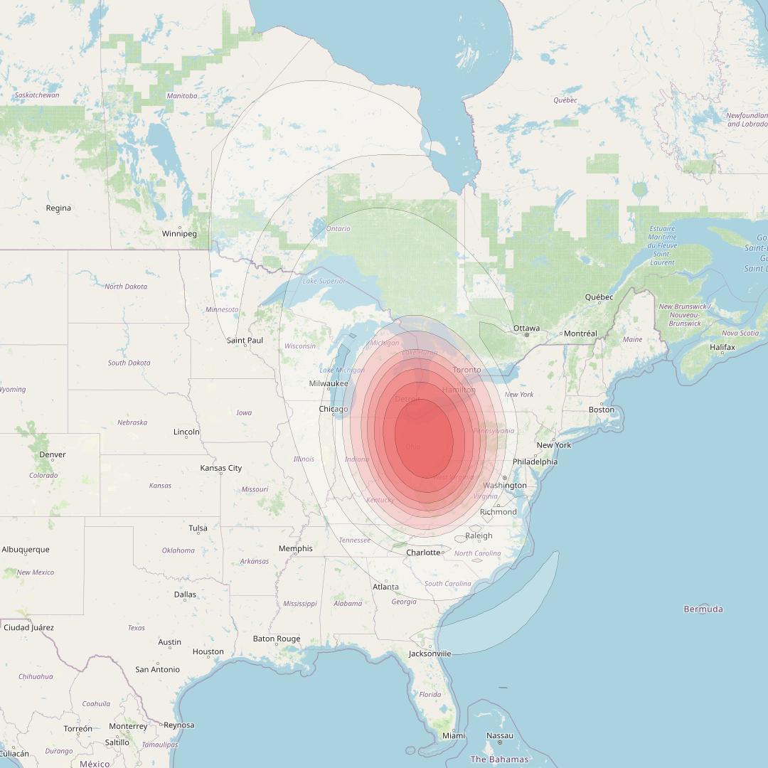 Echostar 16 at 61° W downlink Ku-band Spot SP04 beam coverage map