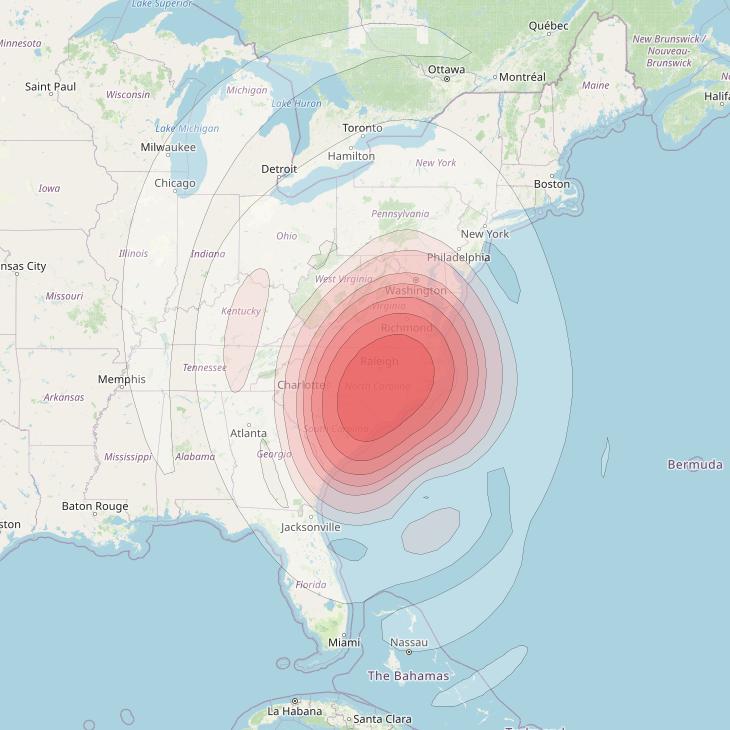 Echostar 16 at 61° W downlink Ku-band Spot SP05 beam coverage map