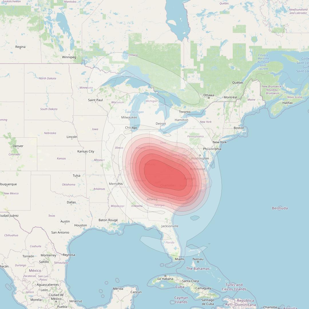 Echostar 16 at 61° W downlink Ku-band Spot SP07 beam coverage map