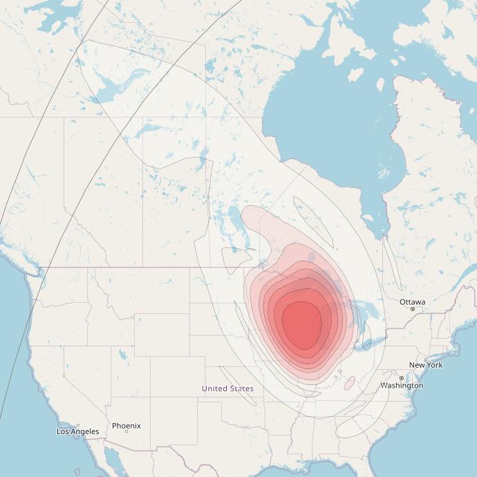 Echostar 16 at 61° W downlink Ku-band Spot SP08 beam coverage map