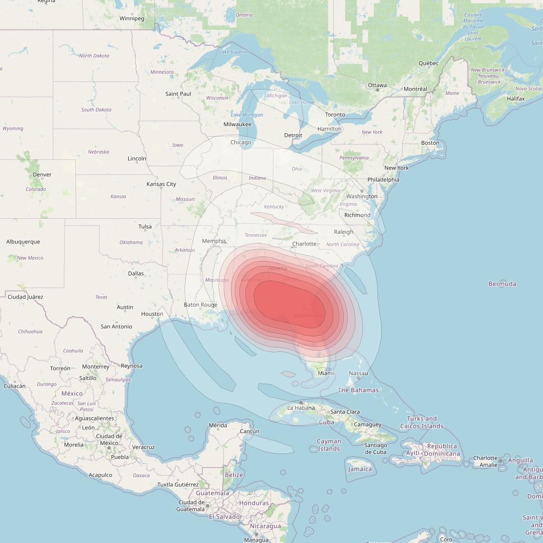 Echostar 16 at 61° W downlink Ku-band Spot SP10 beam coverage map