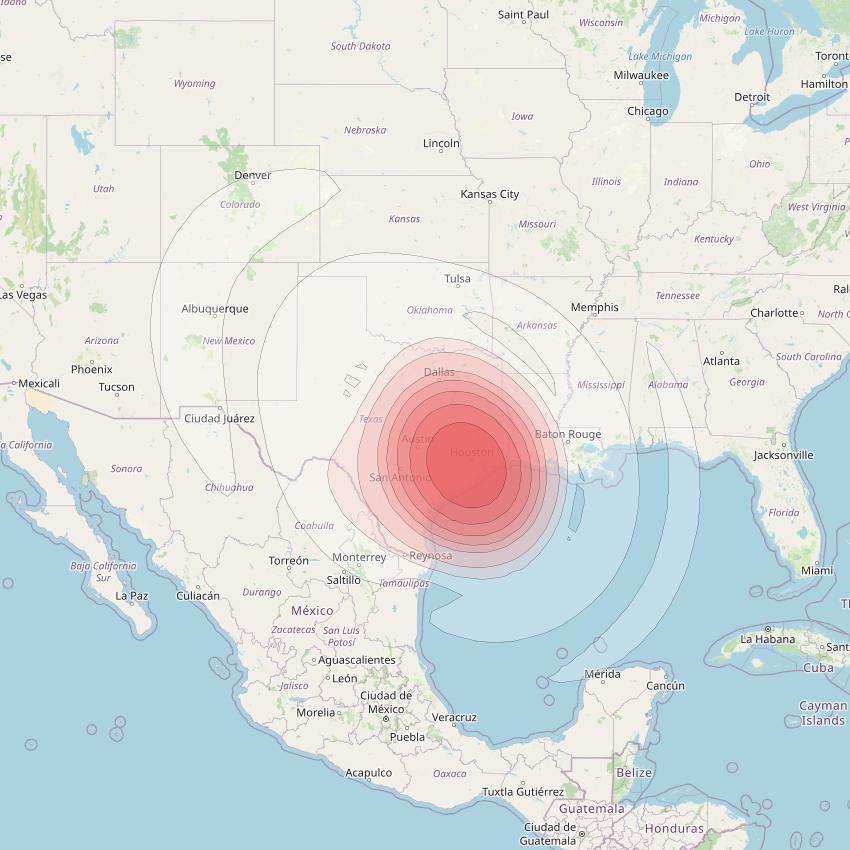 Echostar 16 at 61° W downlink Ku-band Spot SP16 beam coverage map