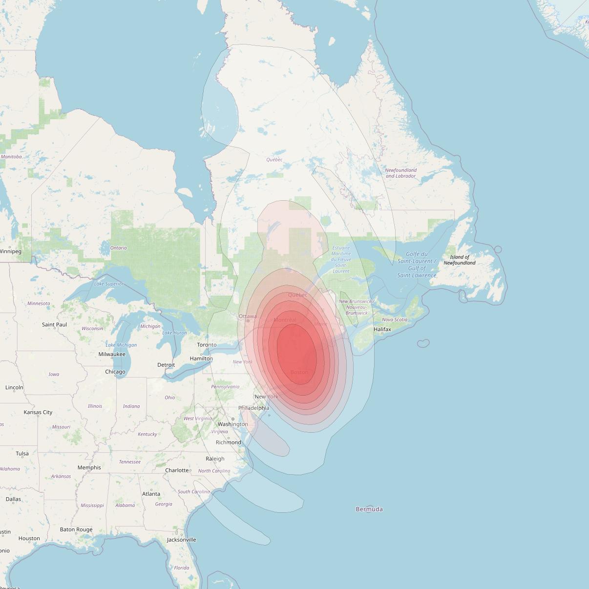 Echostar 16 at 61° W downlink Ku-band Spot SP23 beam coverage map