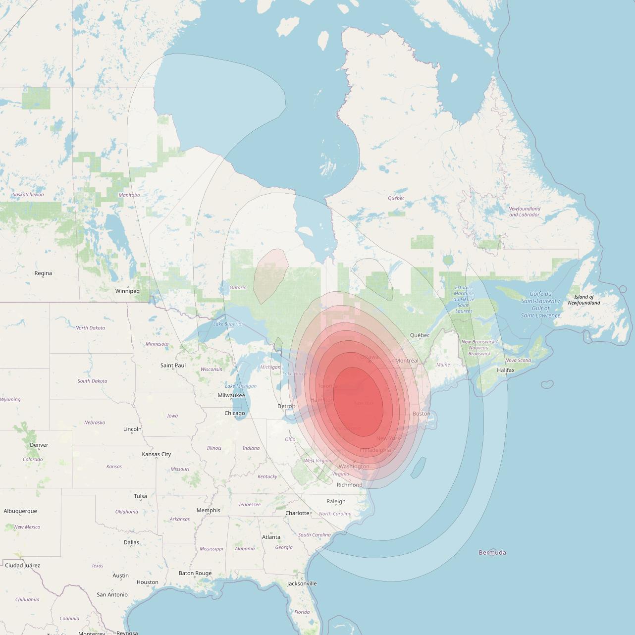 Echostar 16 at 61° W downlink Ku-band Spot SP29 beam coverage map