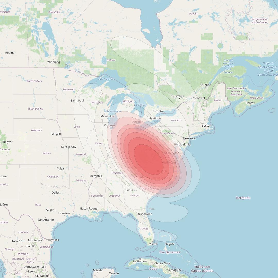 Echostar 16 at 61° W downlink Ku-band Spot SP32 beam coverage map