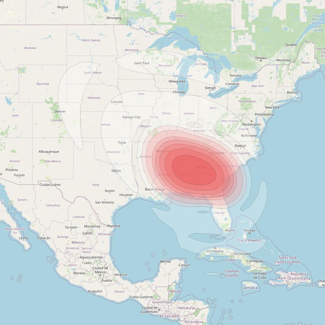 Echostar 16 at 61° W downlink Ku-band Spot SP36 beam coverage map