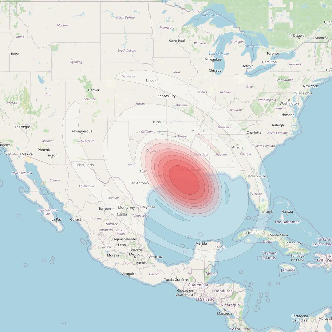 Echostar 16 at 61° W downlink Ku-band Spot SP40 beam coverage map