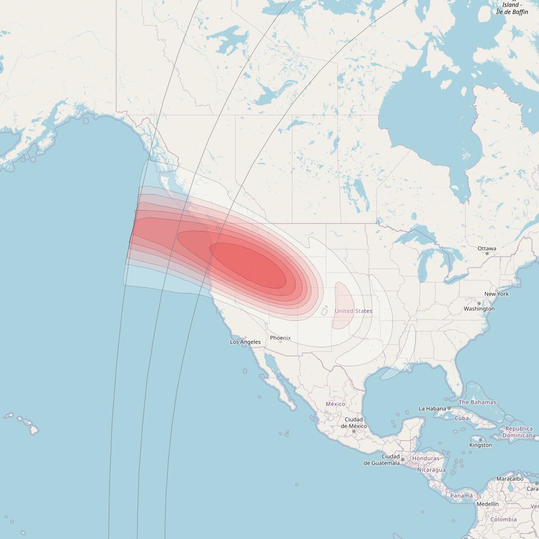 Echostar 16 at 61° W downlink Ku-band Spot SP44 beam coverage map