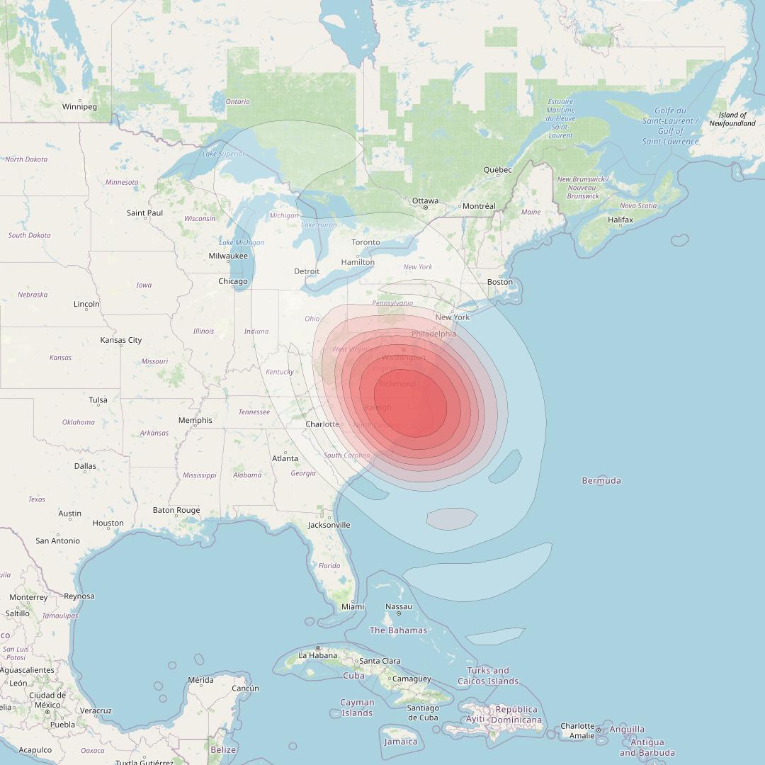 Echostar 16 at 61° W downlink Ku-band Spot SP53 beam coverage map