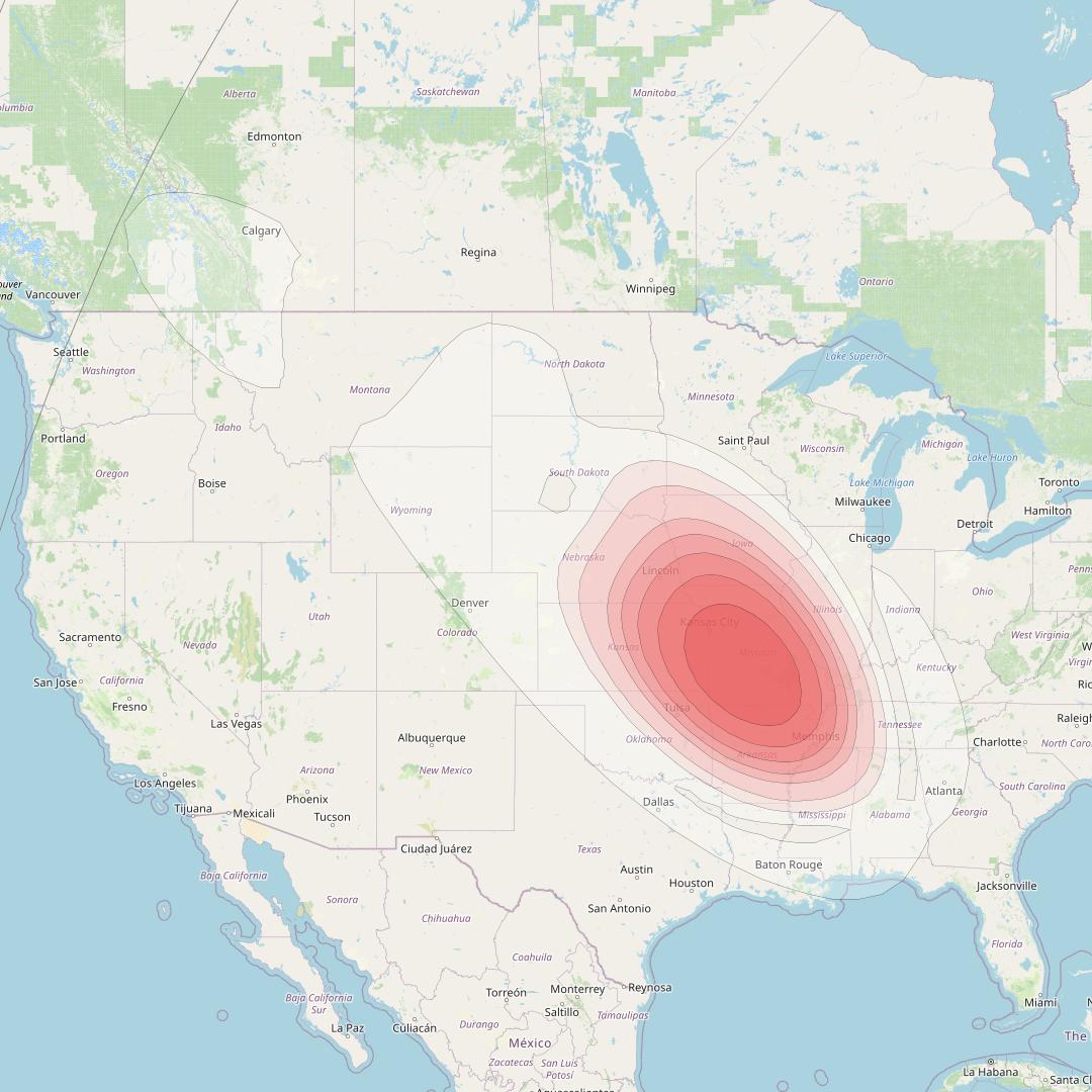 Echostar 16 at 61° W downlink Ku-band Spot SP63 beam coverage map