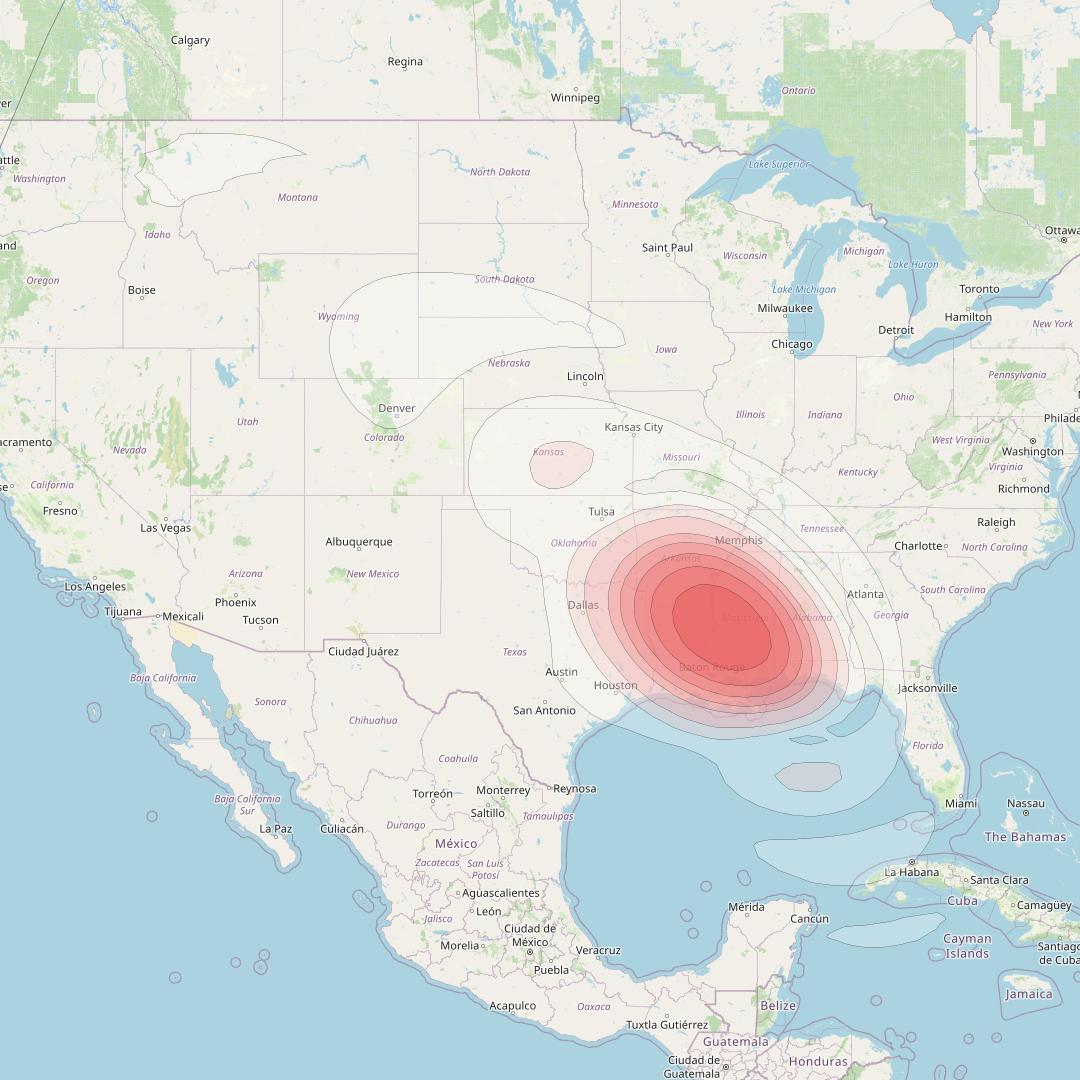 Echostar 16 at 61° W downlink Ku-band Spot SP64 beam coverage map