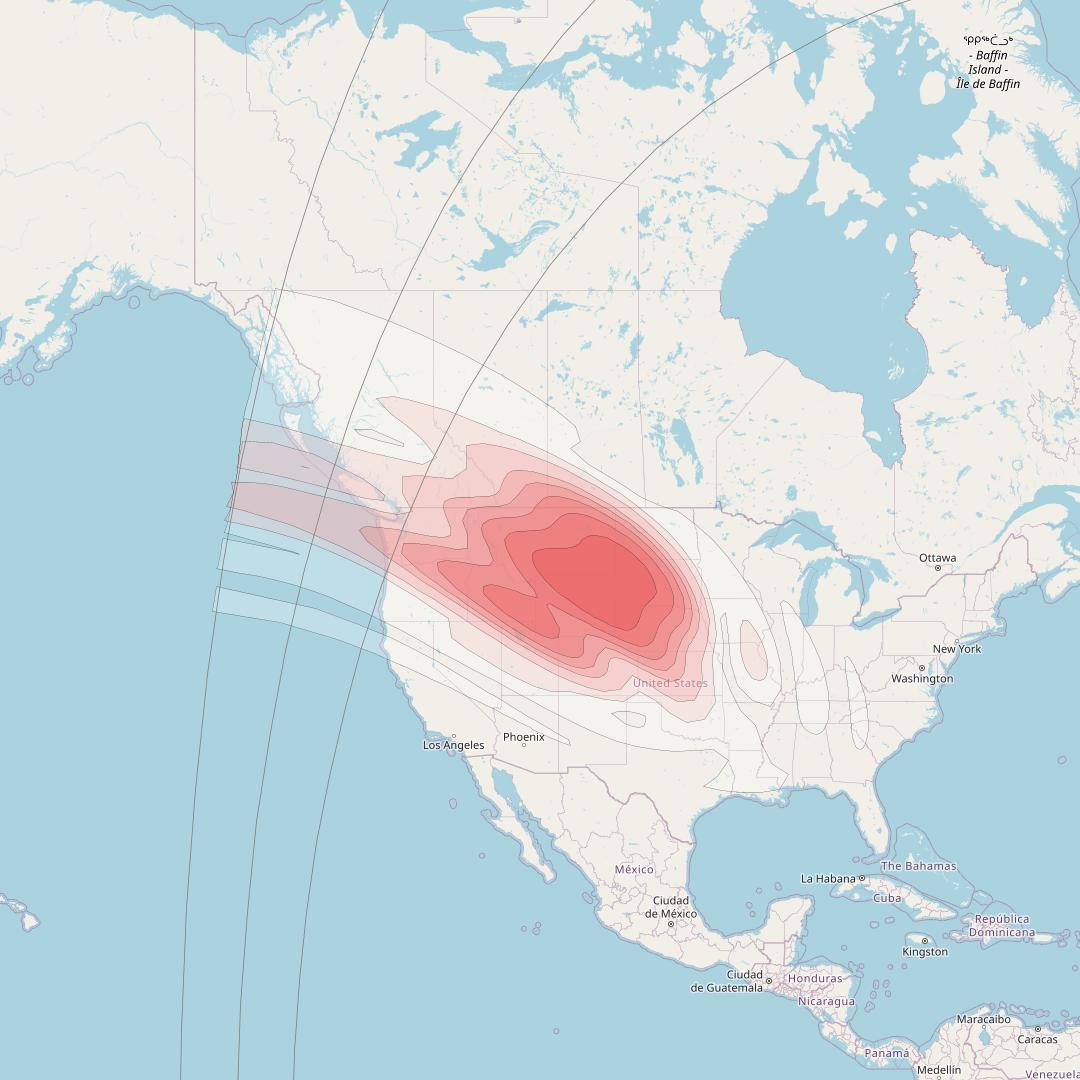 Echostar 16 at 61° W downlink Ku-band Spot SP65 beam coverage map