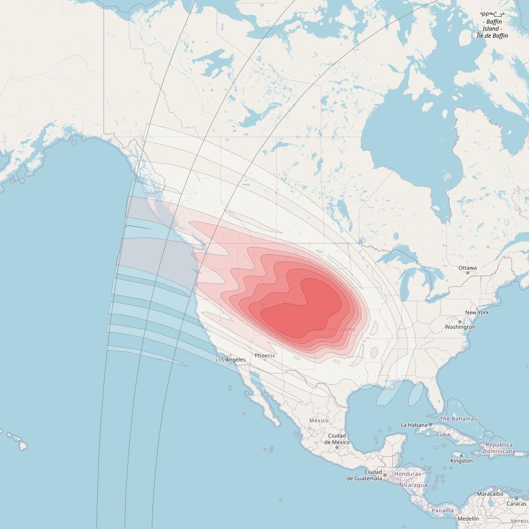 Echostar 16 at 61° W downlink Ku-band Spot SP68 beam coverage map