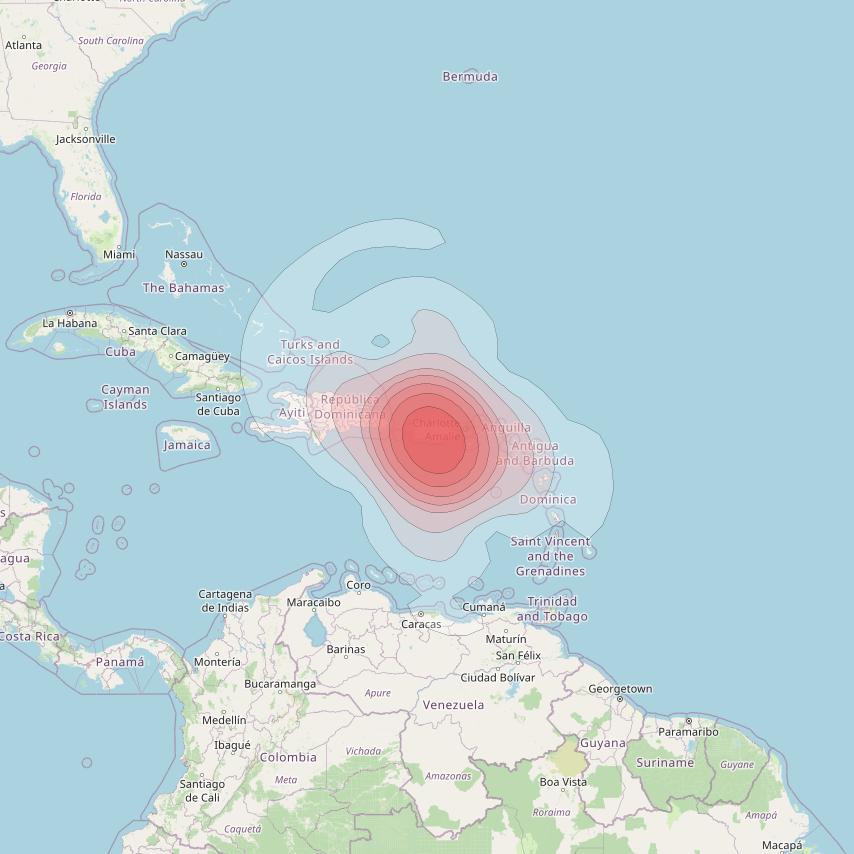 Echostar 16 at 61° W downlink Ku-band Spot SP70 beam coverage map