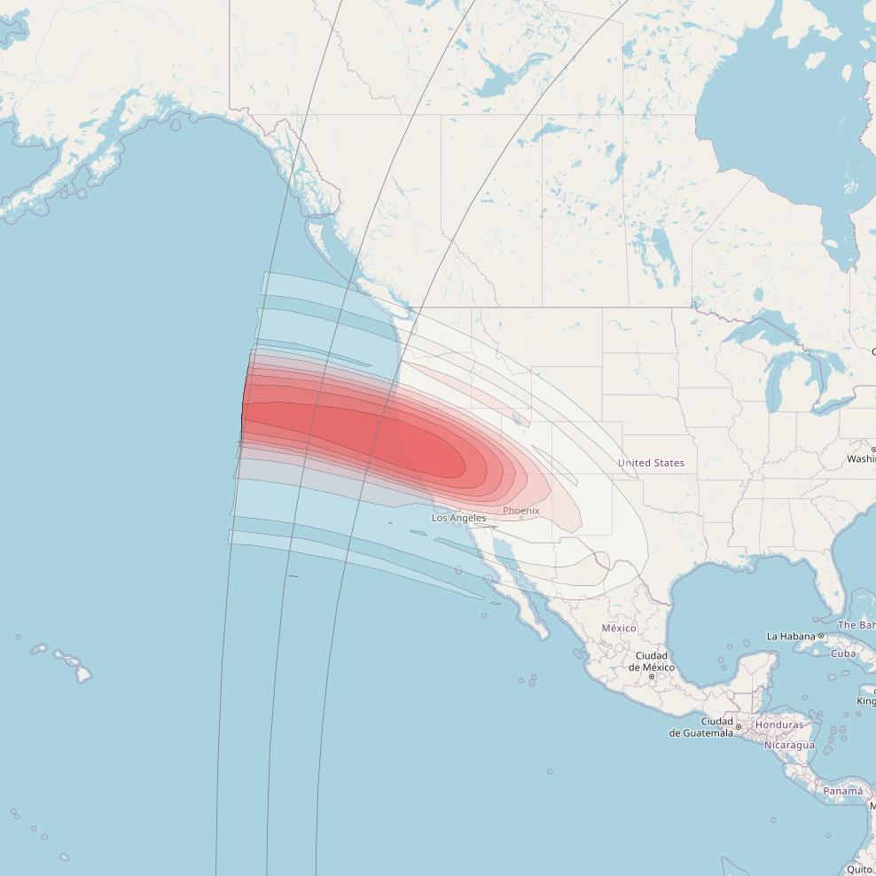 Echostar 16 at 61° W downlink Ku-band Spot SP71 beam coverage map