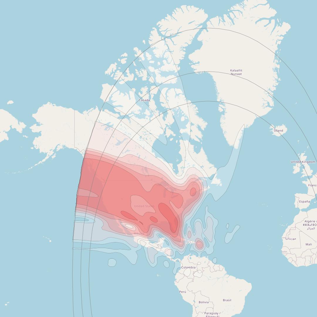 Echostar 15 at 61° W downlink Ku-band TWL CONUS plus beam coverage map