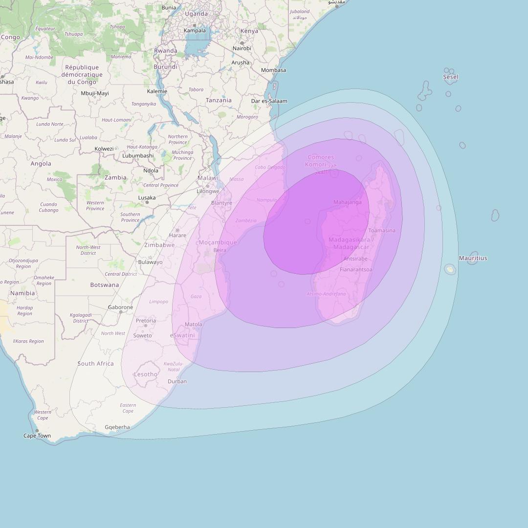 Intelsat 39 at 62° E downlink C-band Mozambique beam coverage map