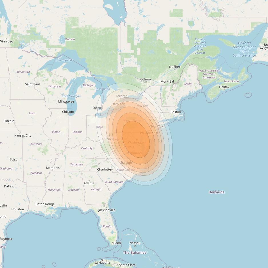 Telstar 19V at 63° W downlink Ka-band Mt Jackson Gateway beam coverage map