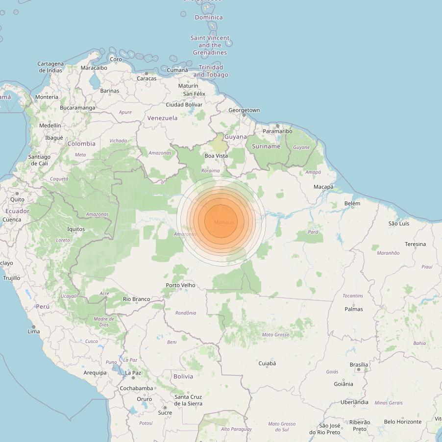 Telstar 19V at 63° W downlink Ka-band TX01 HTS Spot beam coverage map