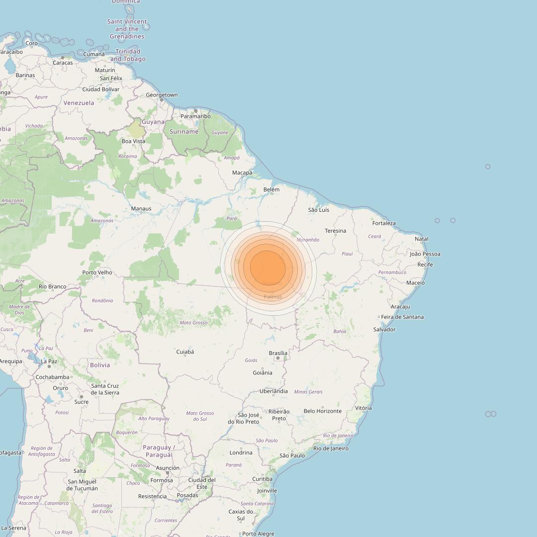 Telstar 19V at 63° W downlink Ka-band TX10 HTS Spot beam coverage map