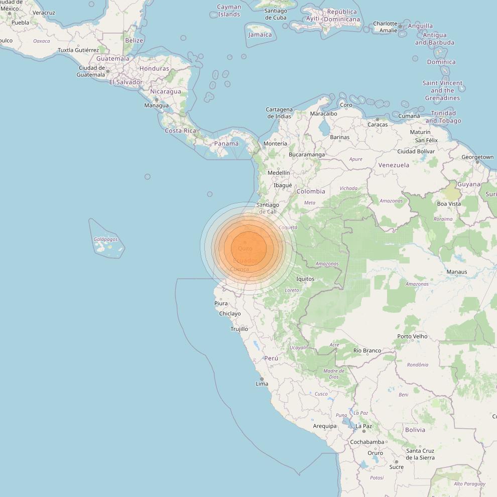 Telstar 19V at 63° W downlink Ka-band TX18 HTS Spot beam coverage map