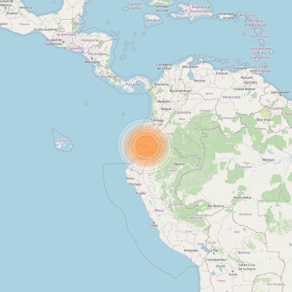 Telstar 19V at 63° W downlink Ka-band TX18 HTS Spot beam coverage map