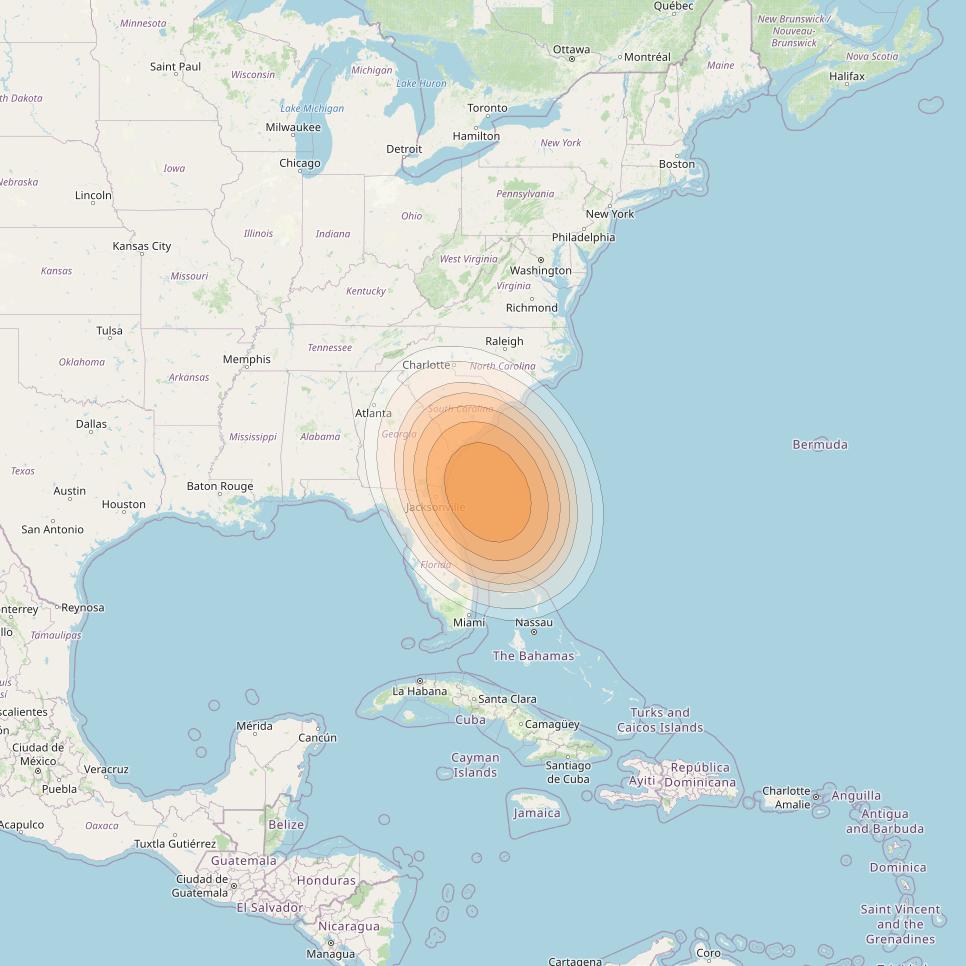 Telstar 19V at 63° W downlink Ka-band TX42 HTS Spot beam coverage map