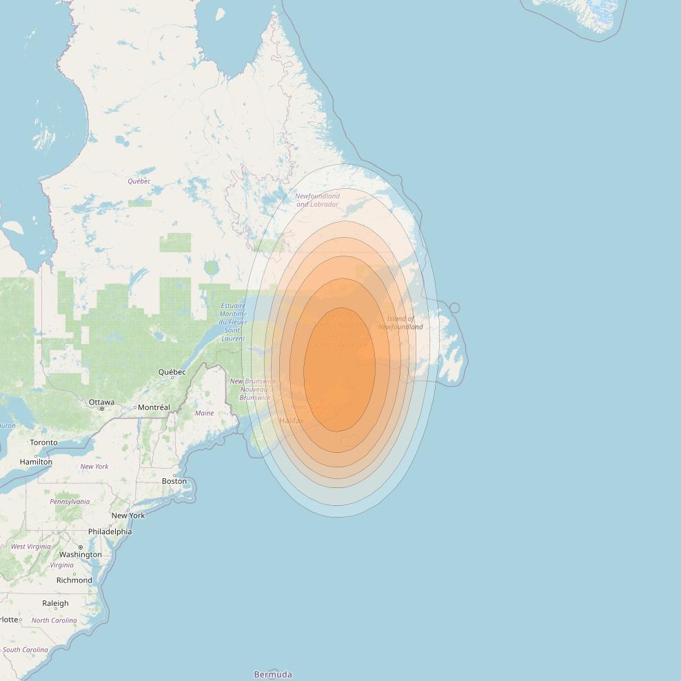 Telstar 19V at 63° W downlink Ka-band TX44 HTS Spot beam coverage map