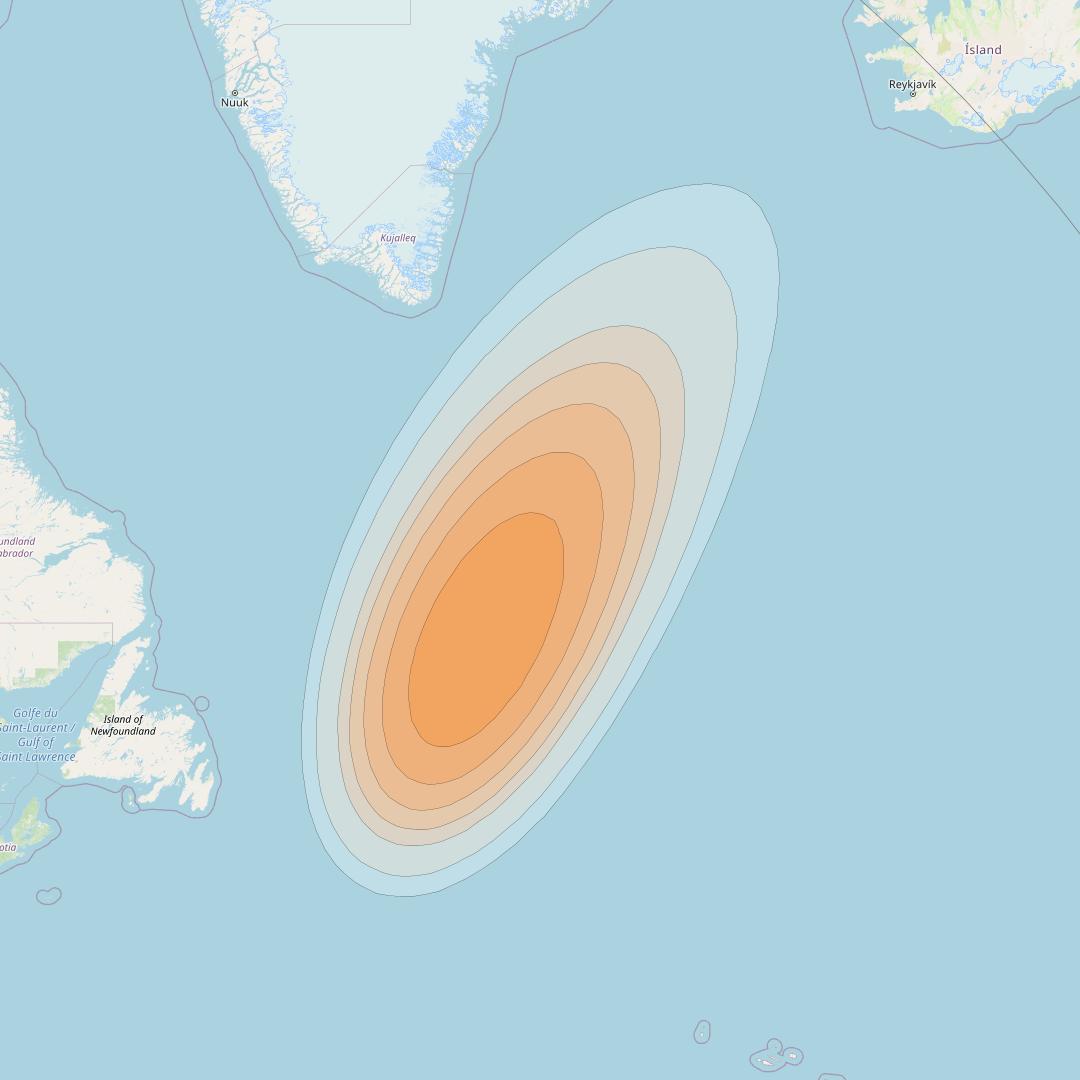 Telstar 19V at 63° W downlink Ka-band TX47 HTS Spot beam coverage map