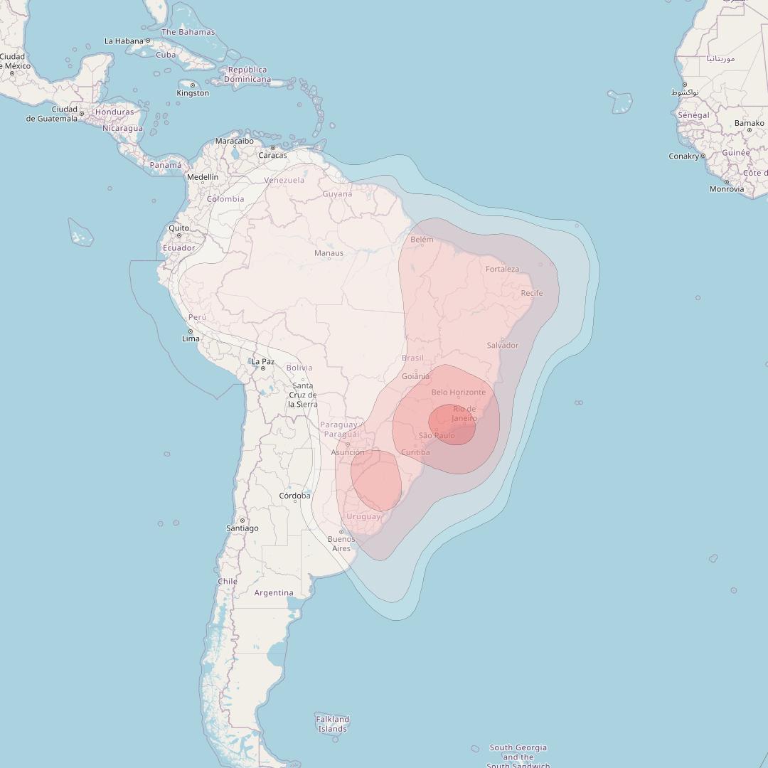 Telstar 19V at 63° W downlink Ku-band Brazil beam coverage map