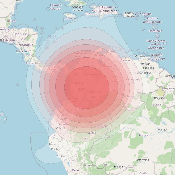 Telstar 19V at 63° W downlink Ku-band S7TX HTS Spot beam coverage map