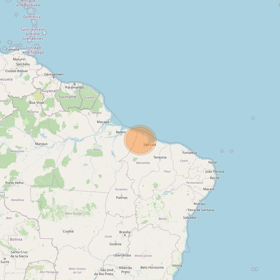 Eutelsat 65 West A at 65° W downlink Ka-band S02 User Spot beam coverage map