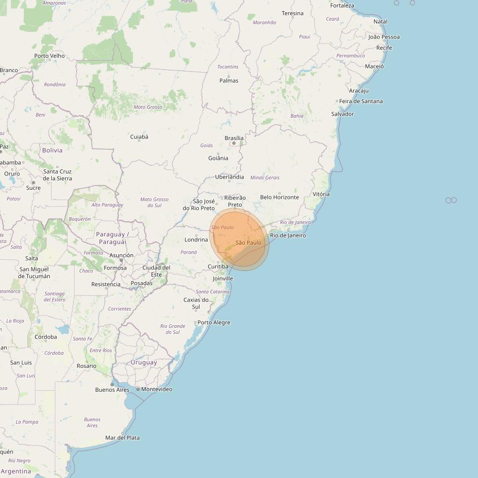 Eutelsat 65 West A at 65° W downlink Ka-band S11 User Spot beam coverage map