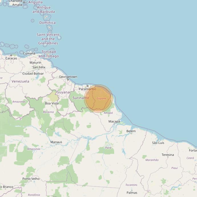 Eutelsat 65 West A at 65° W downlink Ka-band S22 User Spot beam coverage map