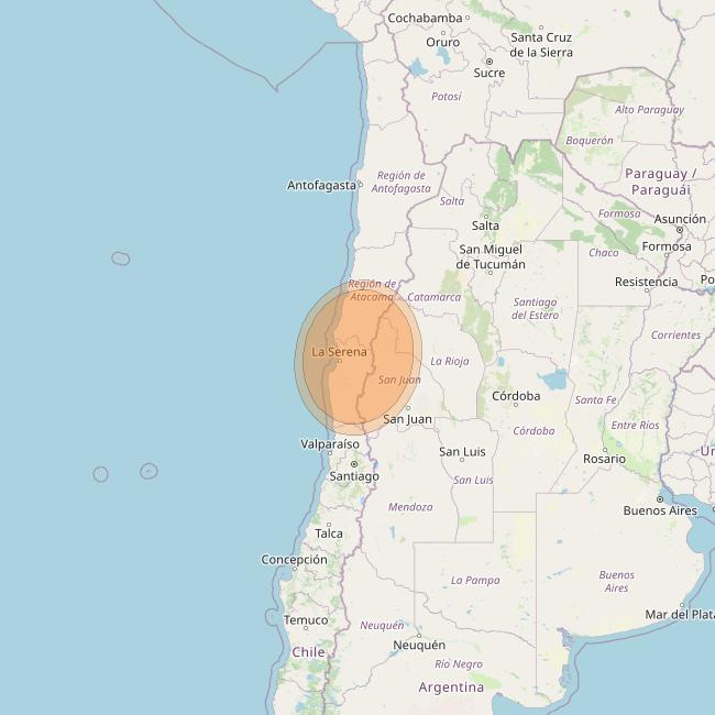 Eutelsat 65 West A at 65° W downlink Ka-band S30 User Spot beam coverage map