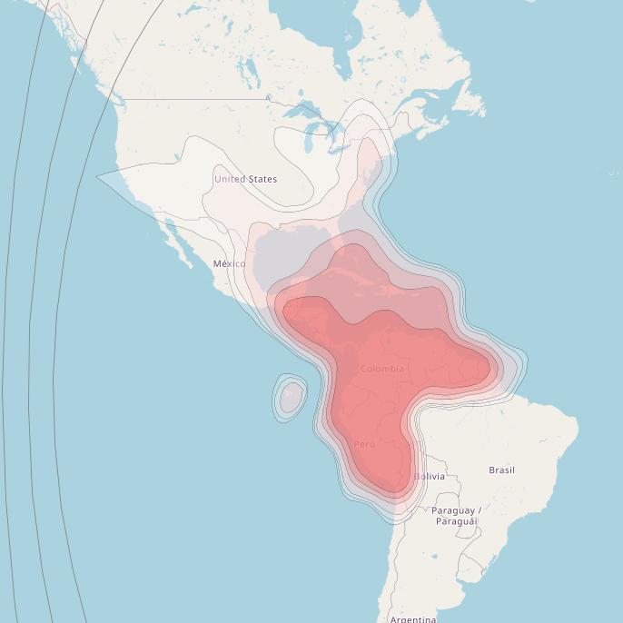 Eutelsat 65 West A at 65° W downlink Ku-band Americas beam coverage map