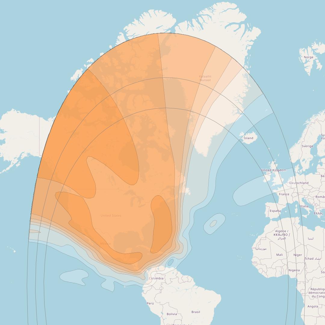 SES 17 at 67&deg; W downlink Ka-band FV05 Field of View beam coverage map