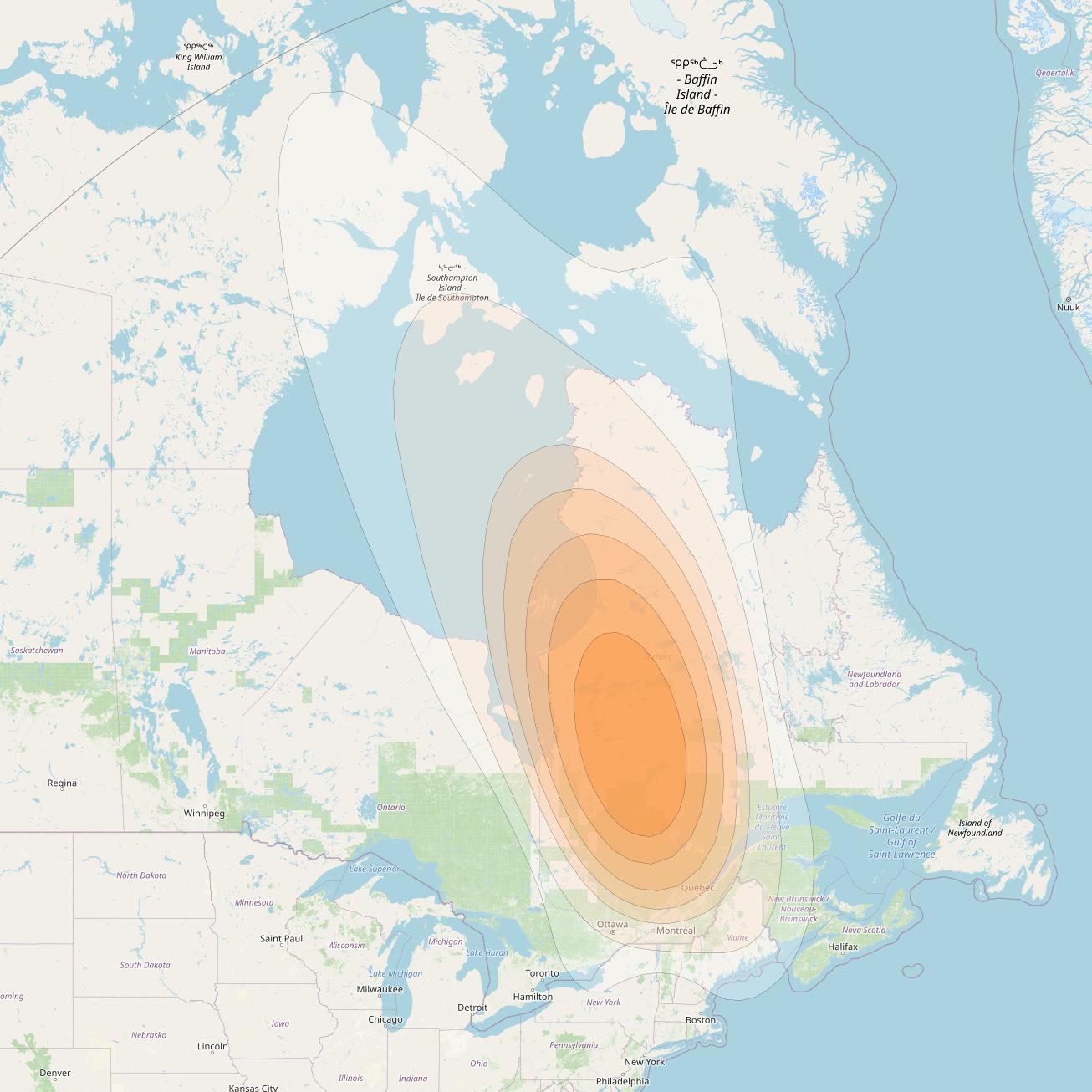 SES 17 at 67° W downlink Ka-band NS11 Spot beam coverage map