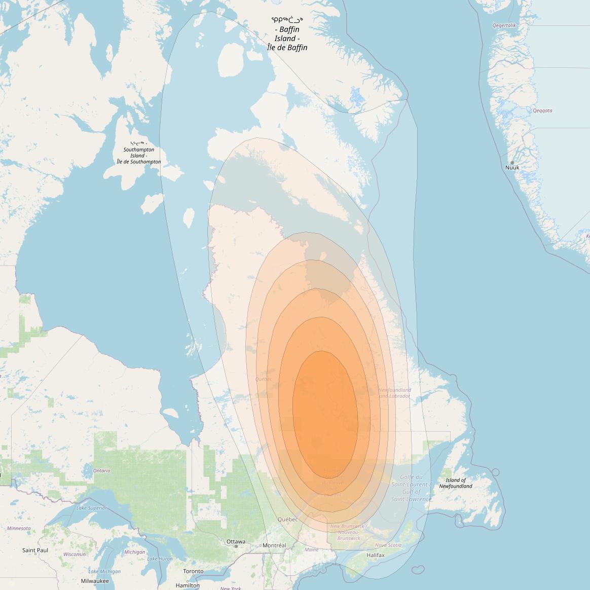 SES 17 at 67° W downlink Ka-band NS12 Spot beam coverage map